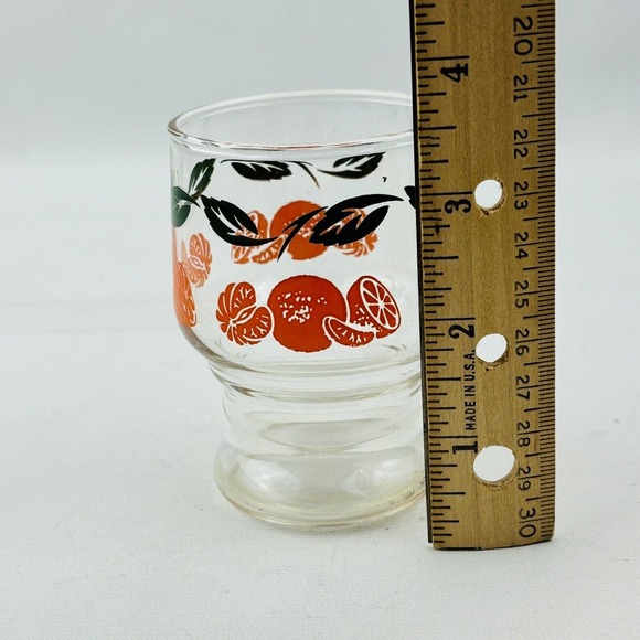 Vintage Anchor Hocking Oranges Footed Juice Glass Green Leaf‎ Border - Picture 4 of 5